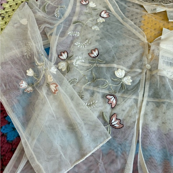 J. Jill Sheer Floral Embroidered Blouse - Cream - Picture 2 of 13